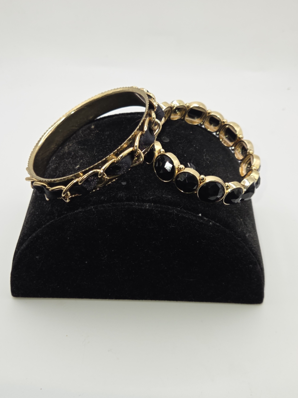 Gold-Tone Black Stone Stretch Bracelet - Women Jewelry